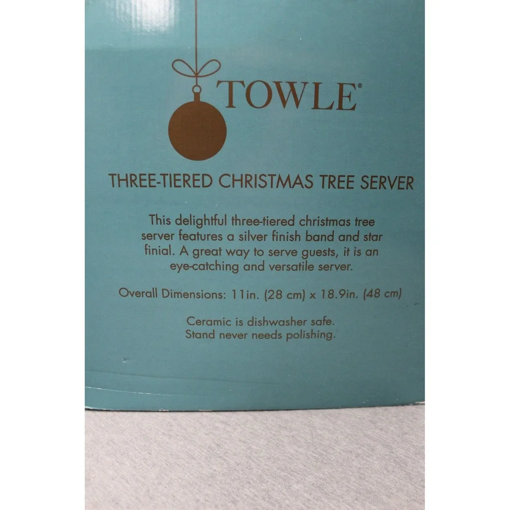 Towle Server White Christmas Tree Three Tiered Ceramic Silver Trim Star Vintage